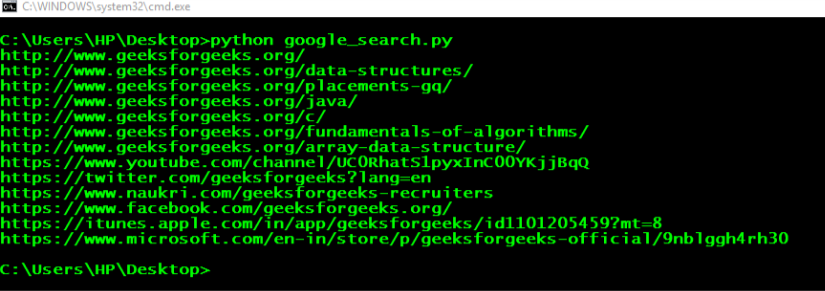 Performing Google Search using Python code - GeeksforGeeks