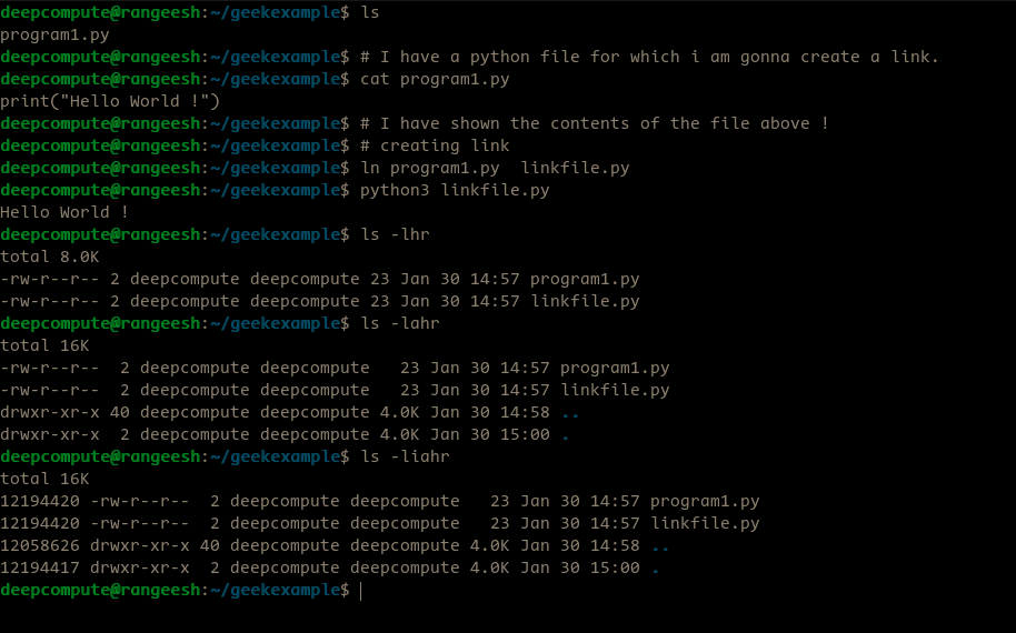 Ln Command In Linux With Examples Geeksforgeeks