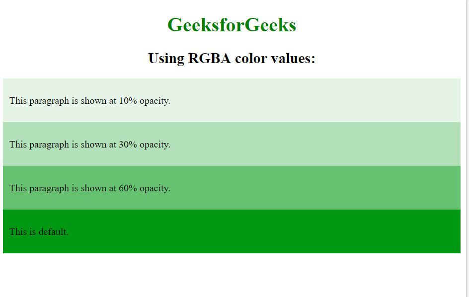 using rgba color values to change background color opacity output