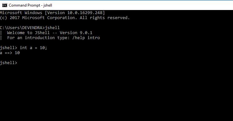 jshell variable  example